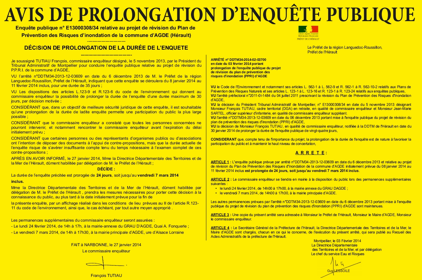 Affiche Prolongation Enquete Publique PPRi Agde