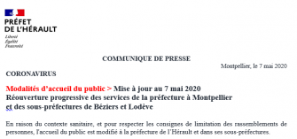 CORONAVIRUS / Modalités d’accueil du public en préfecture et sous-préfectures au 15 mai 2020